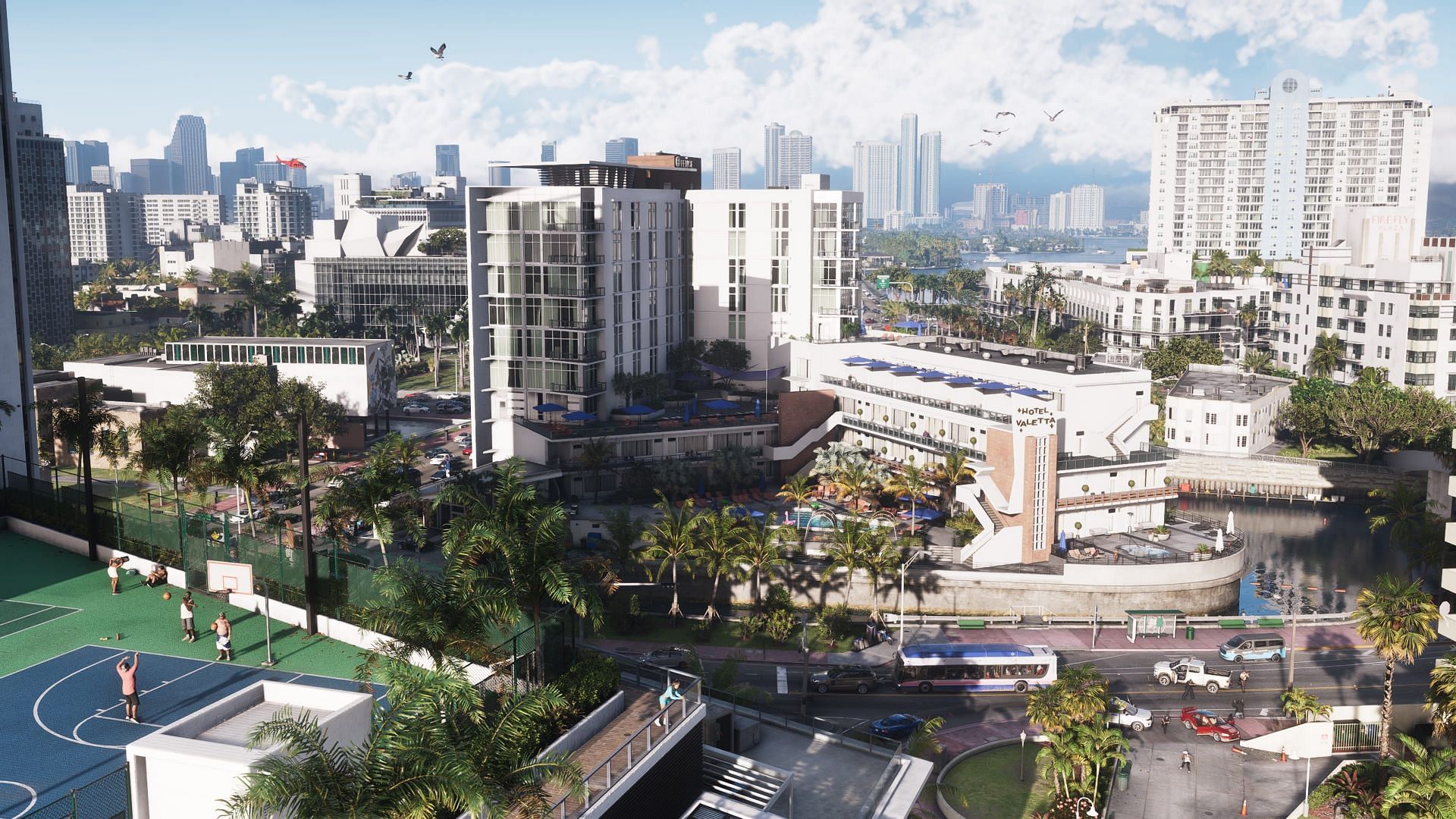 An official Grand Theft Auto 6 screenshot featuring Vice City (Image via Rockstar Games)